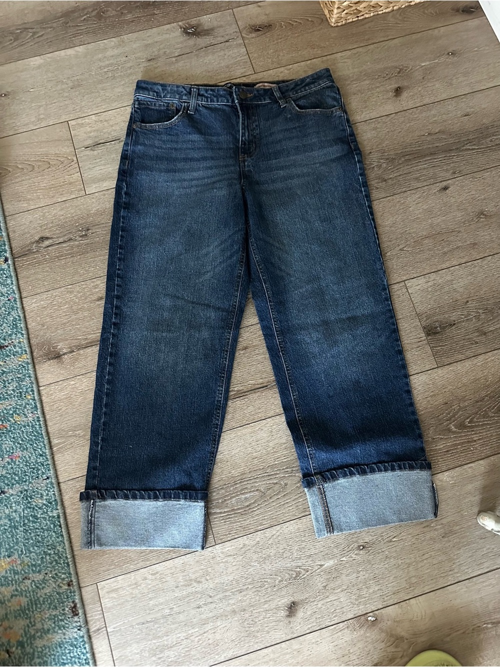 BCBGeneration Dark Blue Mid-Rise Cuffed Straight Jeans